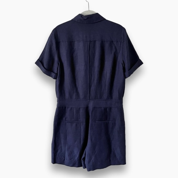 ANN Taylor Collared Linen Safari Short Romper in Navy Blue Women’s Size 4 EUC - Picture 4 of 6